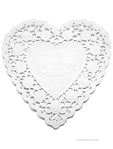 6 Inch Heart Shaped White Lace Paper Doilies 100 Count