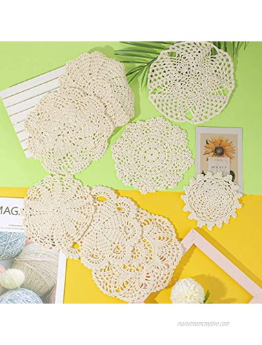 8 Pieces 6 to 8 Inch Lace Doilies Crochet Handmade Lace Coasters Round Lace Placemat Rustic Table Doilies Decors for Kitchen Dining Room Party Dressers Dream Catcher Decoration Beige