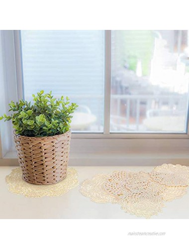 8 Pieces 6 to 8 Inch Lace Doilies Crochet Handmade Lace Coasters Round Lace Placemat Rustic Table Doilies Decors for Kitchen Dining Room Party Dressers Dream Catcher Decoration Beige