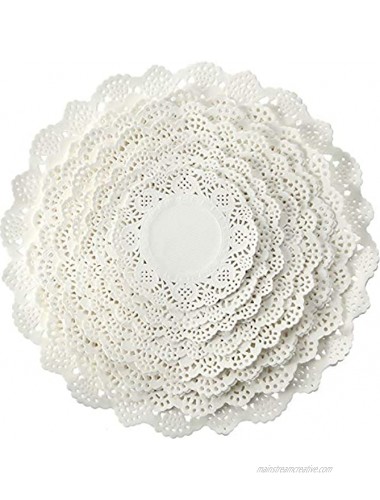 Boao Lace Doilies Paper 160 Pieces Round Decorative Paper Placemats Lace Table Doilies for Cake Wedding Tableware Decoration 8 Assorted Sizes 12 10.5 9.5 8.5 7.5 6.5 5.5 4.5 inch White