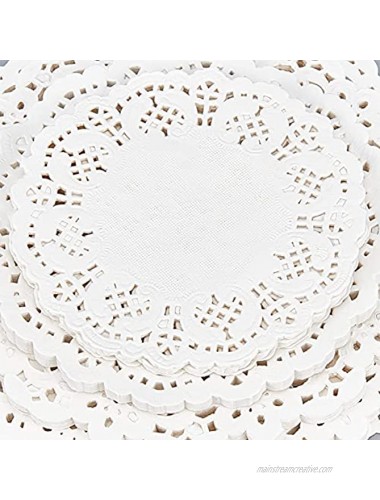 CRASPIRE 280PCS Lace Doilies Paper Round Decorative Paper Placemats in 4 Sizes White Round Hollow Lace Paper Place Mats for Cake Wedding Invitation Envelopes Tableware Baking Decoration