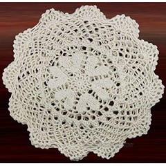 Creative Linens 6PCS 10 Inch Round Handmade Cotton Crochet Lace Doilies with Hearts Beige Set of 6 Pieces For Valentine's Day Mother's Day Wedding Decoration