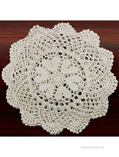 Creative Linens 6PCS 10 Inch Round Handmade Cotton Crochet Lace Doilies with Hearts Beige Set of 6 Pieces For Valentine's Day Mother's Day Wedding Decoration