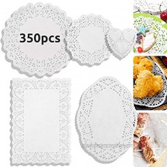 DailyTreasures 350Pcs Lace Doilies Paper-Assorted Size Decorative Doilies Placemat- Eco-Friendly for Cake Desert Wedding Tableware DecorationRound Rectangle Heart Oval-8.5",6.5"