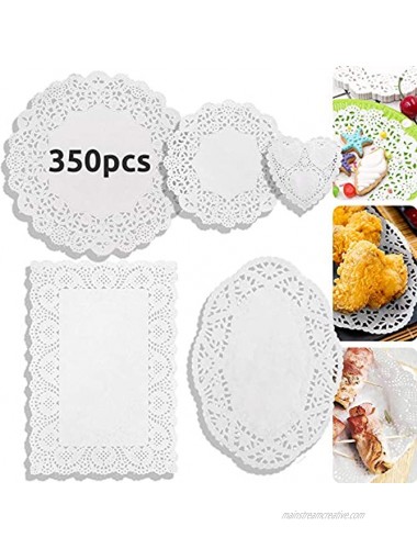 DailyTreasures 350Pcs Lace Doilies Paper-Assorted Size Decorative Doilies Placemat- Eco-Friendly for Cake Desert Wedding Tableware DecorationRound Rectangle Heart Oval-8.5,6.5