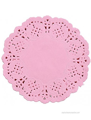 DECORA 3.5inch Round Pink Paper Lace Doilies for Wedding Tableware Decoration,100-Pack
