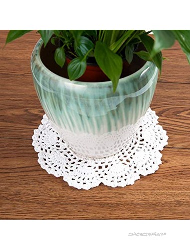 Eiyye Round Coaster 4-Pieces Handmade Crochet Cotton Doilies Lace Table Hollow?Placemats 8-Inch White