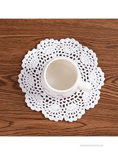 Eiyye Round Coaster 4-Pieces Handmade Crochet Cotton Doilies Lace Table Hollow?Placemats 8-Inch White