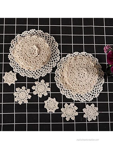 GIFOYO 24 Pcs Hand Crochet Lace Doilies Handmade Vintage Round Lace Doilies Cotton Crocheted Lace Doilies for Table Decoration Varied Sizes 2-7 inches Beige