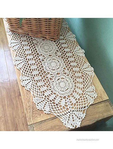 Hetao 12x23 100% Cotton Handmade Crochet lace Table Runners Oblong Tablecloth Doilies Doily,2PC,Beige