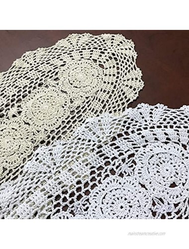 Hetao 12x23 100% Cotton Handmade Crochet lace Table Runners Oblong Tablecloth Doilies Doily,2PC,Beige