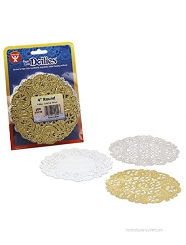 Hygloss Products Inc DOILIES Assorted 4-Inch White Gold and Silver