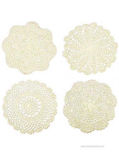 IDONGCAI Handmade Lace Doilies for Tables-Boho Ivory Farmhouse Placemats for Halloween-Macrame Coasters-Round Cotton Crochet Christmas Place mats-Dream Catcher Supplies 4 Pcs Package 1#