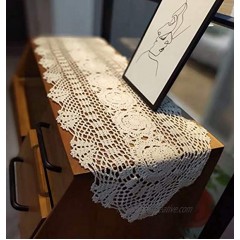Janef White Handmade Crochet Cotton Table Runner Lace Doilies Doily Oval Dresser Scarves,11.8 by 35 Inches.