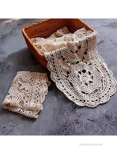 Janef White Handmade Crochet Doilies Cotton Table Runner Lace Doilies Doily Oval Dresser Scarves for bedrooms,12 by 28 Inches.