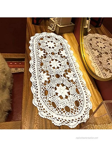 Janef White Handmade Crochet Doilies Cotton Table Runner Lace Doilies Doily Oval Dresser Scarves for bedrooms,12 by 28 Inches.