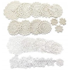Jiozermi 24 Pcs Hand Crochet Lace Doilies Handmade Vintage Round Lace Doilies Placemats Snowflake Mini Doilies for Table Decoration Varied Sizes 12 White & 12 Beige A Type