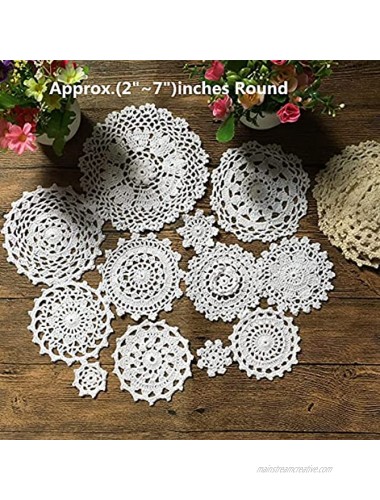 MINDPLUS Hand Crochet Doilies Cotton Crocheted Lace Doilies 2-7 Inch Round White Vintage Set of 24 24pcs white