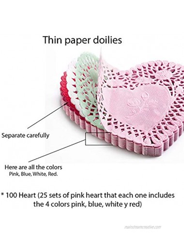 Mini Valentine’s Heart doilies 4 inch Crafts for Kids and Fun Home Activities Colors Red Pink White and Blue100 pcs