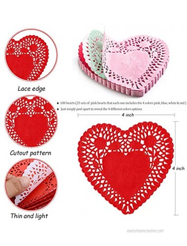 Mini Valentine’s Heart doilies 4 inch Crafts for Kids and Fun Home Activities Colors Red Pink White and Blue100 pcs