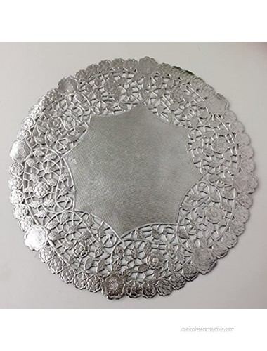 PEPPERLONELY 12 Inch Silver Round Lancaster Paper Doilies 50 Count