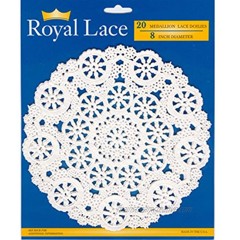 Royal Consumer Medallion Lace Round Paper Doilies 8-Inch Pack of 20 B23004 White