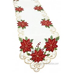 Simhomsen Christmas Holiday Poinsettia Table Runners Appliqué and Embroidery 13 × 88 inch