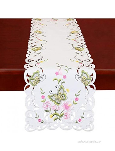 Simhomsen Spring Butterfly and Floral Table Runners Dresser Scarf Green 14 × 70 Inch