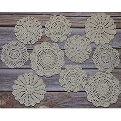 SouthMage 10 Hand Crochet Round Lace Doilies Lot French Country Table Coasters