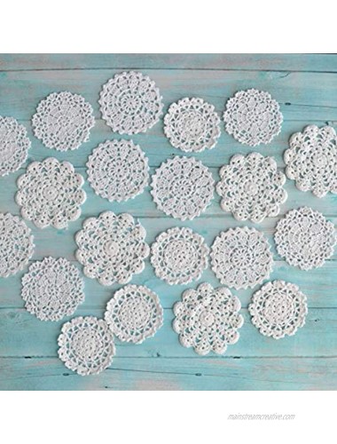 SouthMage 20 Hand Crochet White Round Snowflake Small Lace Doilies for DIY Crafts