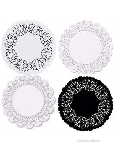 The Baker Celebrations Combo Pack 10-inch Doilies White Black Paper Lace and Metallic Silver Gold Foil- Assorted Styles and Colors 30