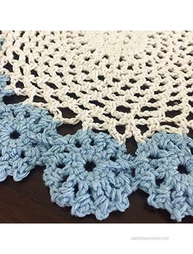 Vanyear Round Crochet Lace Doily Floral Design Fabric Coasters Doilies for Tables Value Pack Blue 4pcs Set 8 Crochet Doily