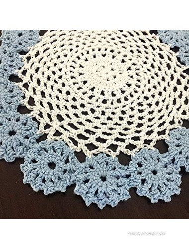 Vanyear Round Crochet Lace Doily Floral Design Fabric Coasters Doilies for Tables Value Pack Blue 4pcs Set 8 Crochet Doily