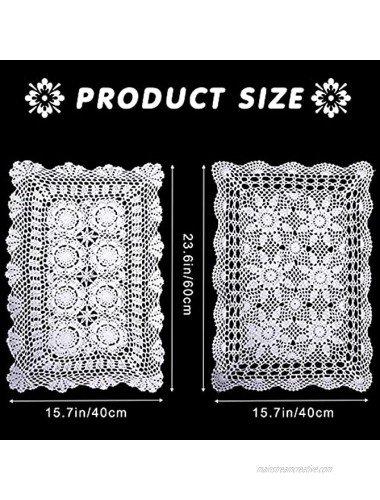 WILLBOND 2 Pieces Handmade Crochet Lace Table Runner Rectangular Lace Doilies Doily Floral Tablecloth Crochet Table Cover Dining Table Placemats Bedside Dresser Table Decor 15 x 23 Inch White