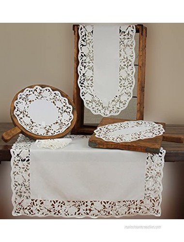 Xia Home Fashions Somerset Embroidered Cutwork Floral Doilies 16-Inch Round White Set of 4