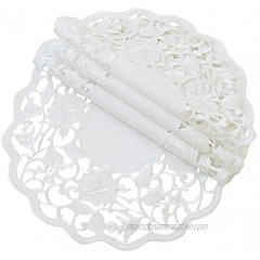 Xia Home Fashions Somerset Embroidered Cutwork Floral Doilies 16-Inch Round White Set of 4