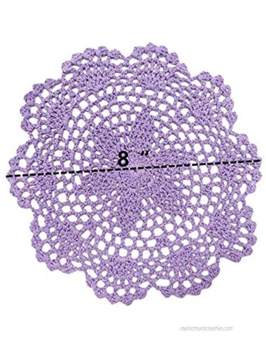 6Pcs Hand-knitted coaster,Hand Crocheted Doilies 8'' cotton plate pad insulation table mat hook flower hollow round decorative cushion Light purple