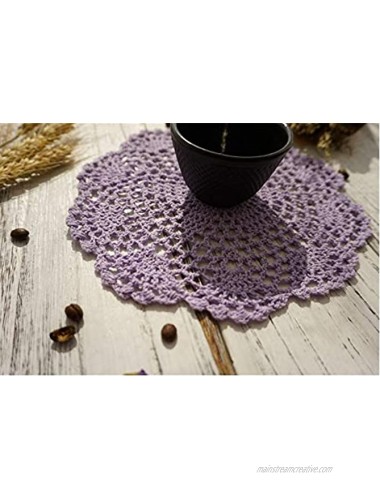 6Pcs Hand-knitted coaster,Hand Crocheted Doilies 8'' cotton plate pad insulation table mat hook flower hollow round decorative cushion Light purple