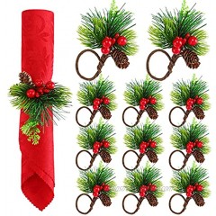 12 Pieces Christmas Napkin Rings Napkin Holder with Pine Cone Pine Needle Red Berries Live-like Handmade Napkin Ring Holder Xmas Serviette Buckle Holder for Christmas Wedding Party Banquet Table Decor