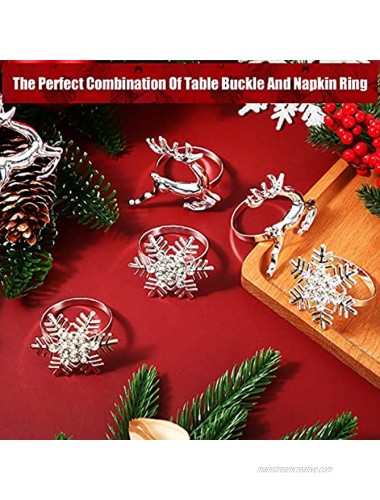 12 Pieces Christmas Napkin Rings Set Include 6 Piece Silver Elk Napkin Rings Snowflake Napkin Rings Dinning Table Setting Decors with 6 Piece Solid Color Dinner Napkins for Casual or Formal Occasions