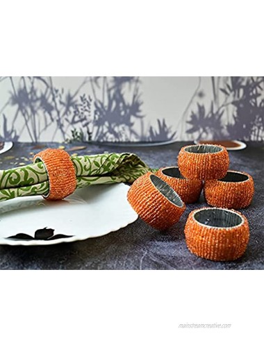 Ajuny Set of 6 Orange Handmade Beaded Decorative Napkin Rings Table Decor Gifts