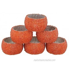 Ajuny Set of 6 Orange Handmade Beaded Decorative Napkin Rings Table Decor Gifts