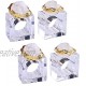 AMOYSTONE Square White Quartz Serviette Rings Set of 4 Crystal Cluster Napkin Holder Decorative Irregular with Golden Edges 2.5"