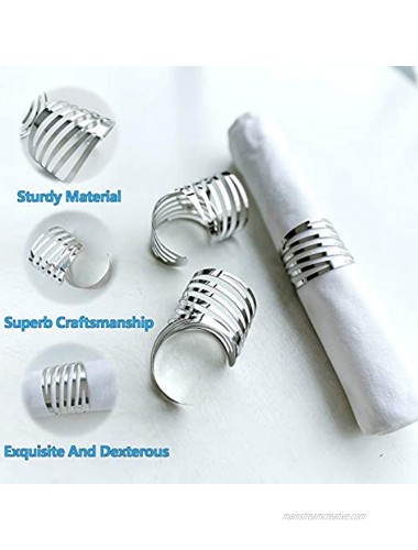 BaiMaTp Silver Napkin Rings Set of 12 Hollow Out Napkin Rings Holder for Thanksgiving Christmas Everyday Holiday Party Silver
