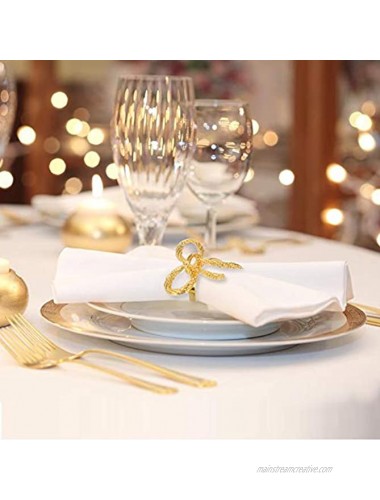 BEAVOING Pack of 18 Napkin Rings Alloy Hollow Out Flower Napkin Holder Dinning Table Napkin Ring for Dinner Parties Wedding Banquet Table Setting Family Gatherings Table Decor Gold Bowknot 18