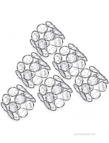 COOLPEEN Crystal Napkin Rings Sparkly Crystal Beads Napkin Ring Holder Handcraft Elegant Napkin Holders for Wedding Party Holiday Banquet Dinner Table Decor6 Pack Silver