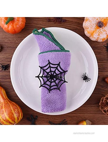 FEPITO 12 Pcs Halloween Napkin Rings Black Spider Napkin Holder Spider Web Napkin Holder for Halloween Party Table Decorations Ghost Themed Parties
