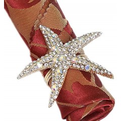 Joyindecor Crystal Starfish Napkin Rings Set of 6 Rhinestone Ocean Coastal Nautical Napkin Ring Holders for Wedding Party Beach Table Decor