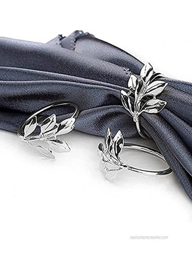 Kalopro Leaf Napkin Rings Set of 6,Silver Napkin Rings Holders,Cloth Napkin Holders Set,Serviette Buckles for Christmas Thanksgiving Wedding Dinner Holiday Parties Family Gatherings Leaves-Silver
