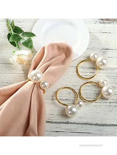 Kesote Set of 12 Pearl Napkin Rings Gold Napkin Ring Holders for Formal or Casual Dinning Table Decor